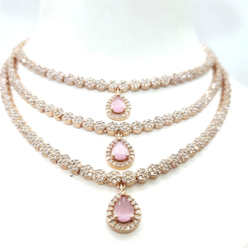 gold plated Pink stone & diamond 3 layer necklace...