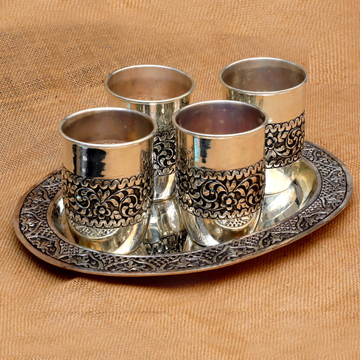 Silver Glass & Tray Set Of 4
