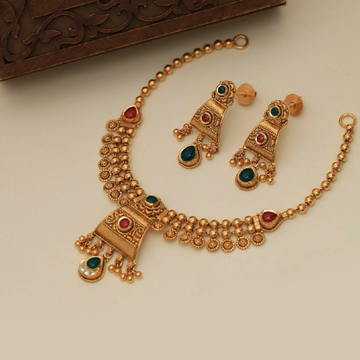 22KT/ 916 Gold Antique wedding bridle Necklace set... by 