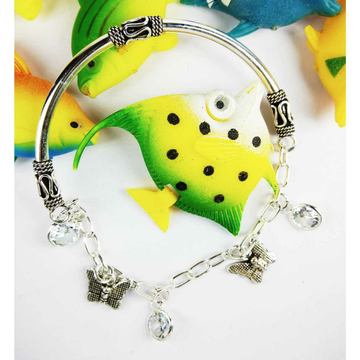 Fancy 925 Silver Ladies Charm Kada Bracelet