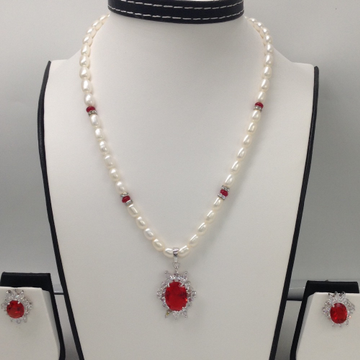 White and red cz pendent set with oval pearls mala jps0014