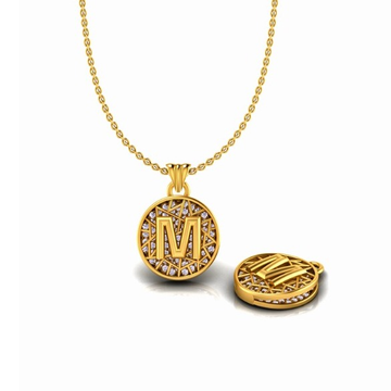 916 Gold CZ M Alphabet Pendant Chain SO-P003 by S. O. Gold Private Limited