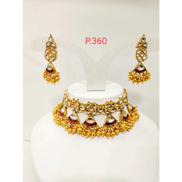 Antique gold plated kudan choker set with white &...