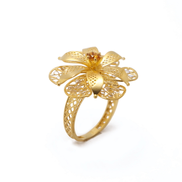 Vintage 14k Gold Flower Ring w/ Orange Gem & CZs – A&V Pawn