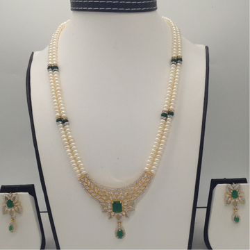 White;green cz pendent set with 2 line flat pearls jps0345