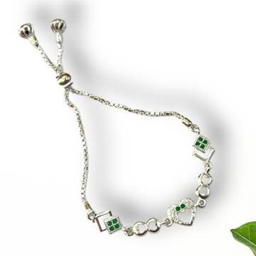 925 Silver Heart Shape With Green Diamond Bracelet by 