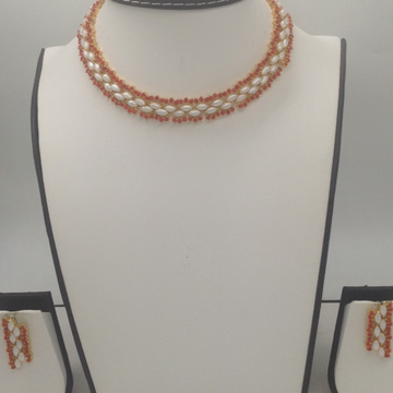 Corals and white marquise pearls necklace set jnc0056