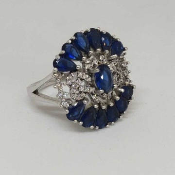 925 Sterling Silver Blue Diamond Ladies Ring by 