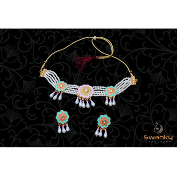 Attractive white pearl moti set with colourfull mi... by Swanky Jewellery