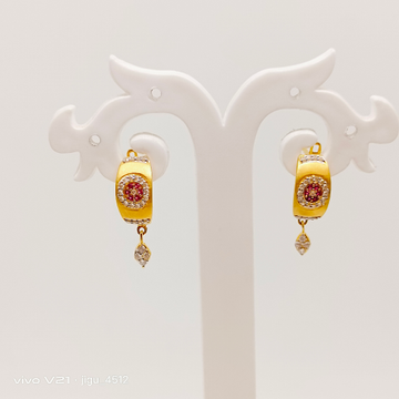 22 Carat Gold pink stone Earrings  by Ghunghru Jewellers