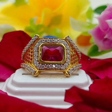 916 GOLD RED STONE AND CZ GENTS RING by Ranka Jewellers
