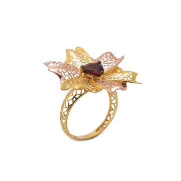 22k yellow gold red garnate floral ring by 