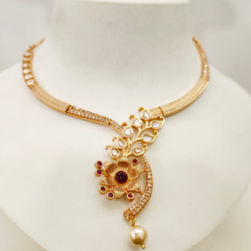 Fancy Gold tone Flower Design & Diamond Necklace s...