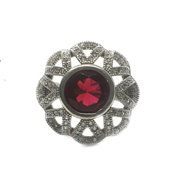 925 Sterling Silver Red Stone Ring MGA - LRS0066