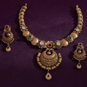 22KT/ 916 Gold antique wedding bridle necklace set... by 