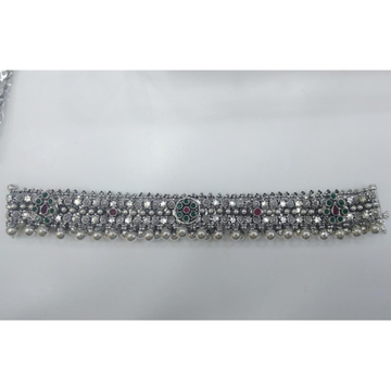 925 silver oxidised studded broad payal by 