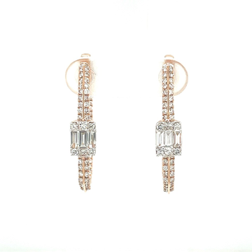 Hexagon Hoop Earring with Baguette and Round Diamo...