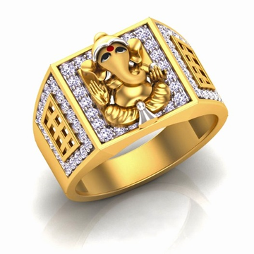 22KT Gold CZ Ganesh Design Ring For Men SO-GR012 by S. O. Gold Private Limited