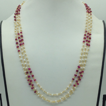 Red Beeds and Pearls 3 Line Taar Mala JSS0183