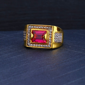 22K Gold Square Ruby Stone Gents Ring by R.B. Ornament