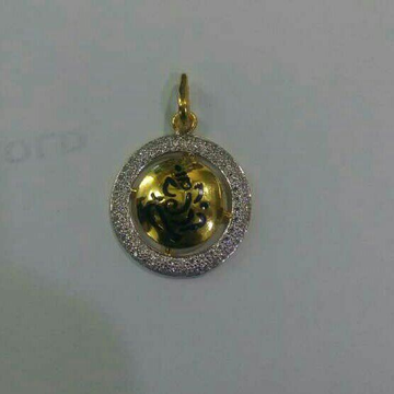 22K Gold CZ Round Pendant by 