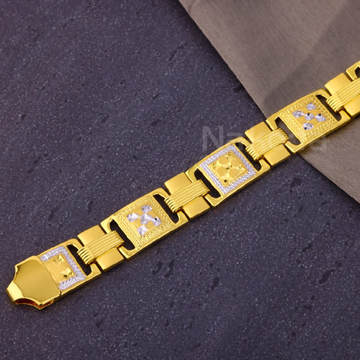 916 Gold CZ Hallmark Mens Stylish Plain Bracelet M...