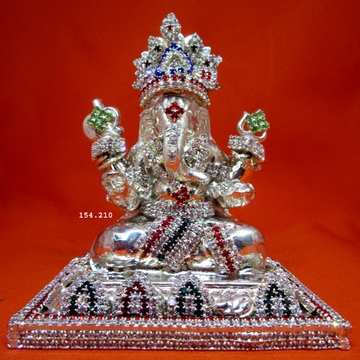 Silver Shree Ganesha Multi-Color Diamond Murti(sta... by 