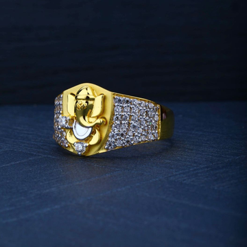 916 Gold CZ Diamond Ganesh Ring For Men by R.B. Ornament