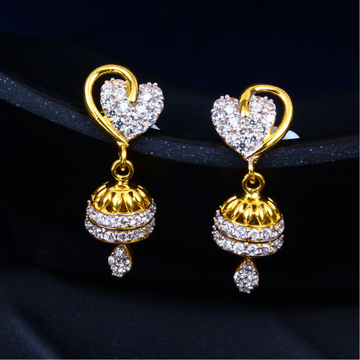 Gold CZ Heart Earrings 27 by 