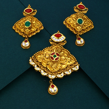 916 CZ gold Antique kundan pendant set 