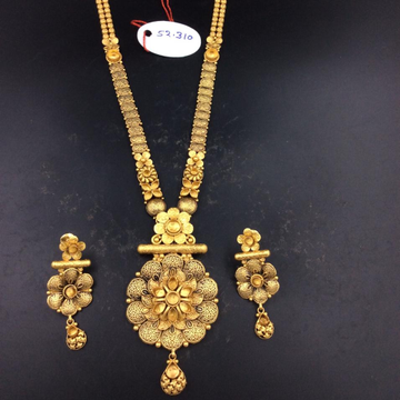 22k gold antique design long necklace set  by Sneh Ornaments