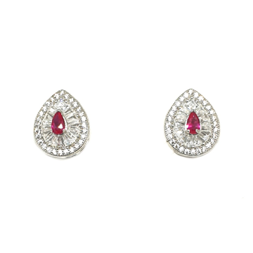 925 Sterling Silver Pear Shaped Pink Diamond Earri...