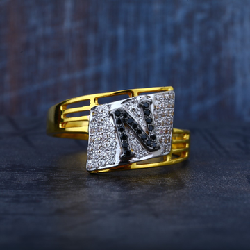 N Letter 22K Cz Gold Mens Ring-MR59