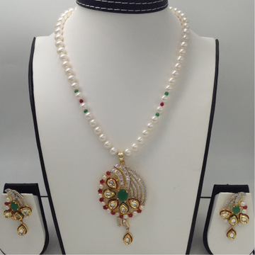 Tri colour cz pendent set with 1 line round pearls mala jps0282