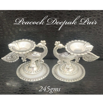 925 silver deepak with peacock base in antique  by 