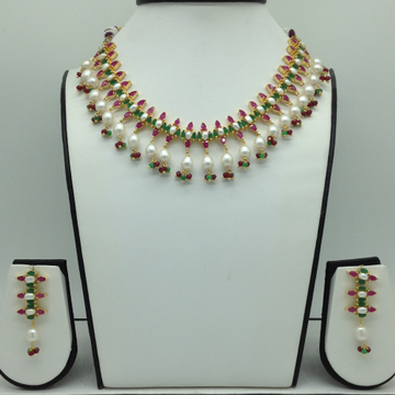 Red,Green Cz and Pearls Necklace Set JNC0184