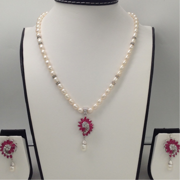 White;red cz pendent set with oval pearls mala jps0018