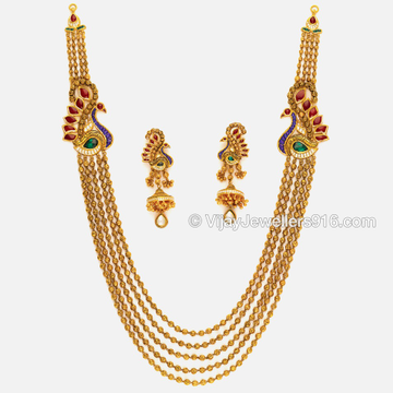 22K Gold Traditional Layered Chain Necklace Set by 