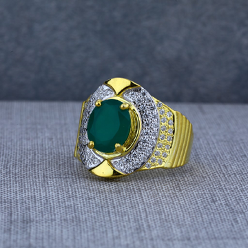 916 Fancy Mens Green Stone Solitaire Gold Ring-MSR...