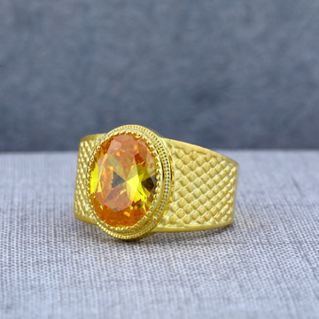 Mens Exclusive Orange Stone Plain Gold Solitaire R...