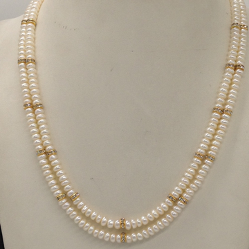 white flat pearls necklace with cz golden chakri jpm0342