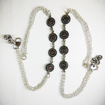 925 Silver Payal With Black Stones