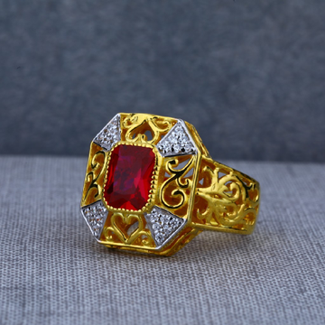Red Stone Exclusive Mens Designer Solitaire Gold R...