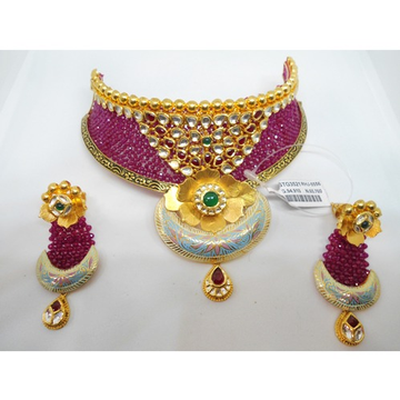 916 Gold Antique Pink Beads Minakari Bridal Choker...