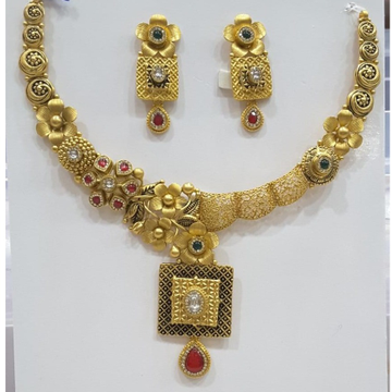 916 gold meenakari with square shape pendant Neckl... by Panna Jewellers
