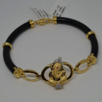 22k(916)Leather ganpati bracelet by Sneh Ornaments