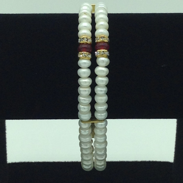 White pearls and red semi cz chakri 2 layers bracelet jbg0121