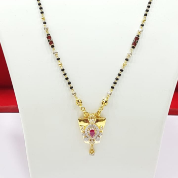 22k Gold CZ Leaves Shape Ruby Mangalsutra by Panna Jewellers