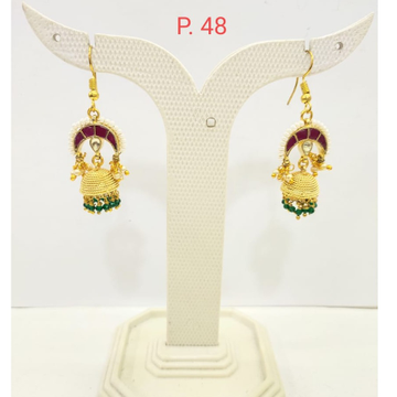 gold plated Ruby stone Earring Jhumka with Green P...