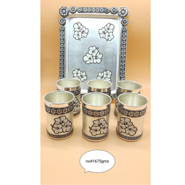 925 Pure Silver Flower Design Glasses And Tray Set by 